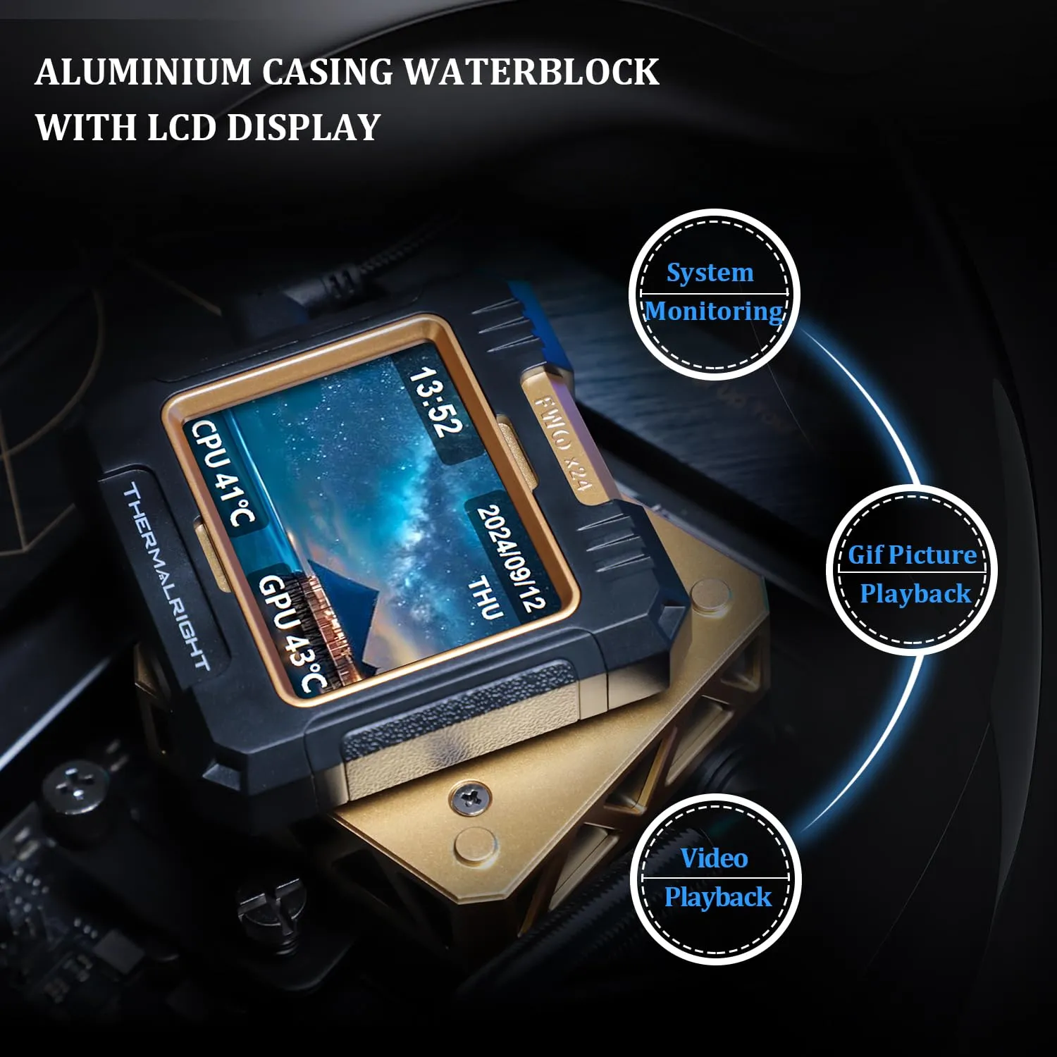 Thermalright FW240 Black ARGB CPU Water Cooler with 2 PWM Fans with 2000RPM,IPS LCD Screen with 320 * 240 Resolution,Liquid CPU Cooler with 2.4in LCD Display,PC Aio for AM5/Intel LGA1851/1700
