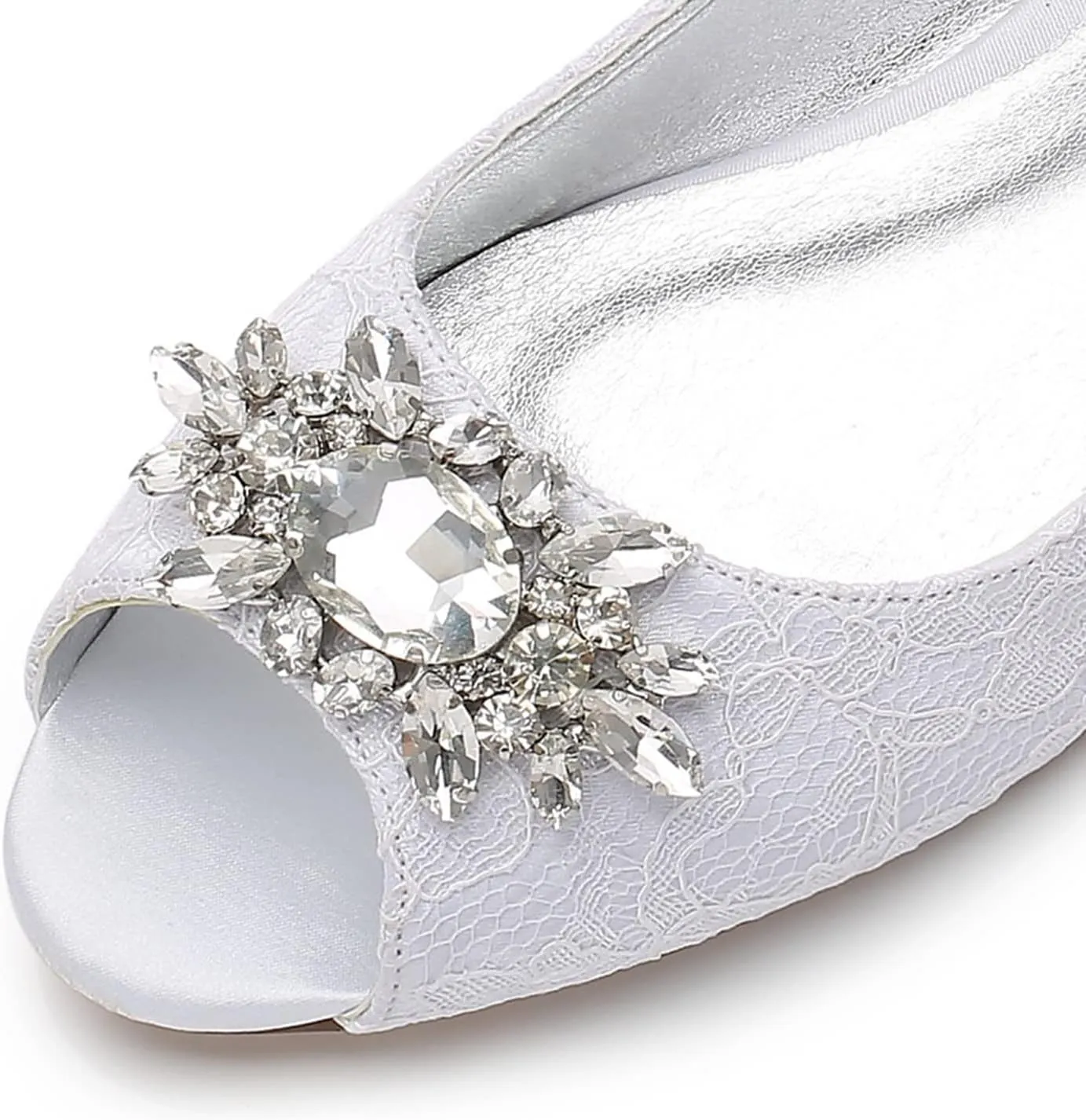 TNXZ Women Comfort Flat Lace Wedding Shoes Peep Toe Buckle Strap Bridal Evening Party Flats Shoes