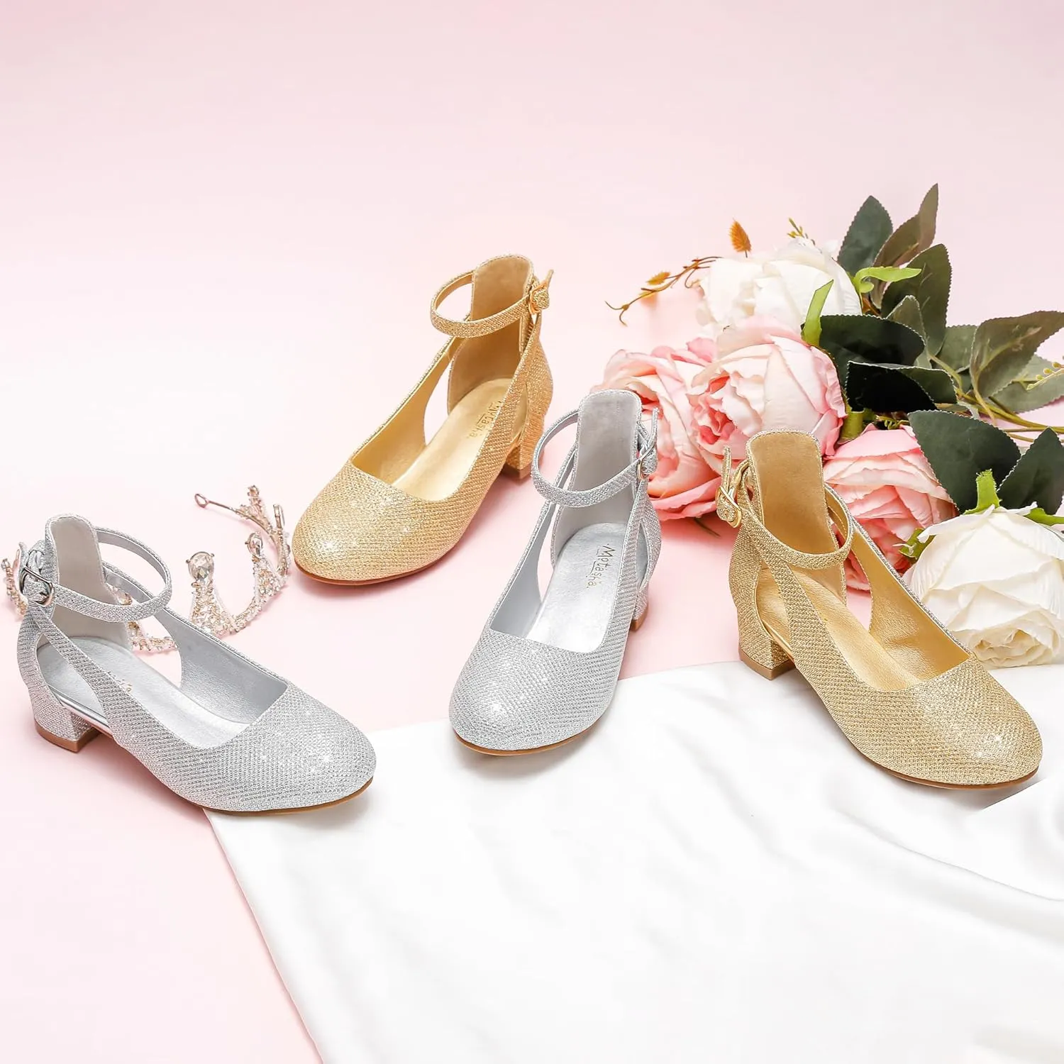 Toddler Girls Dress Shoes Flower Princess Shoes Girls Pump Low Heels Party Wedding for Little Big Kid