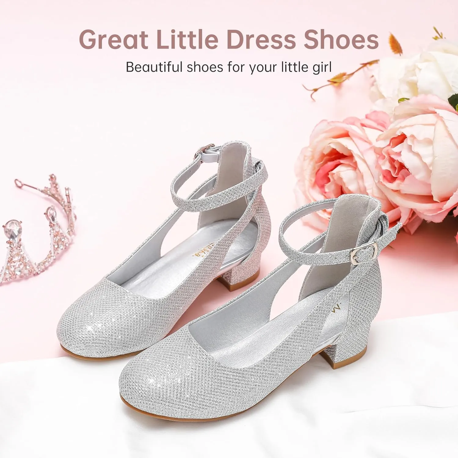 Toddler Girls Dress Shoes Flower Princess Shoes Girls Pump Low Heels Party Wedding for Little Big Kid