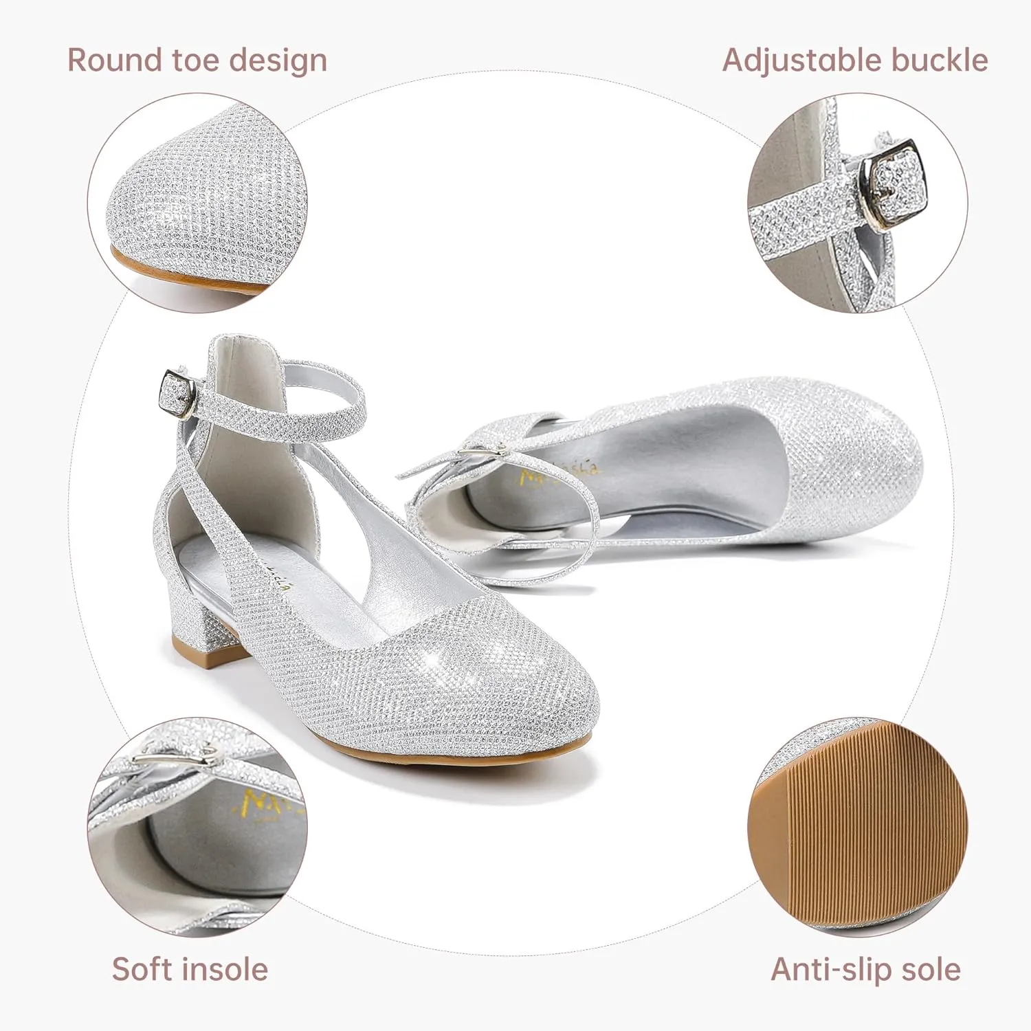 Toddler Girls Dress Shoes Flower Princess Shoes Girls Pump Low Heels Party Wedding for Little Big Kid