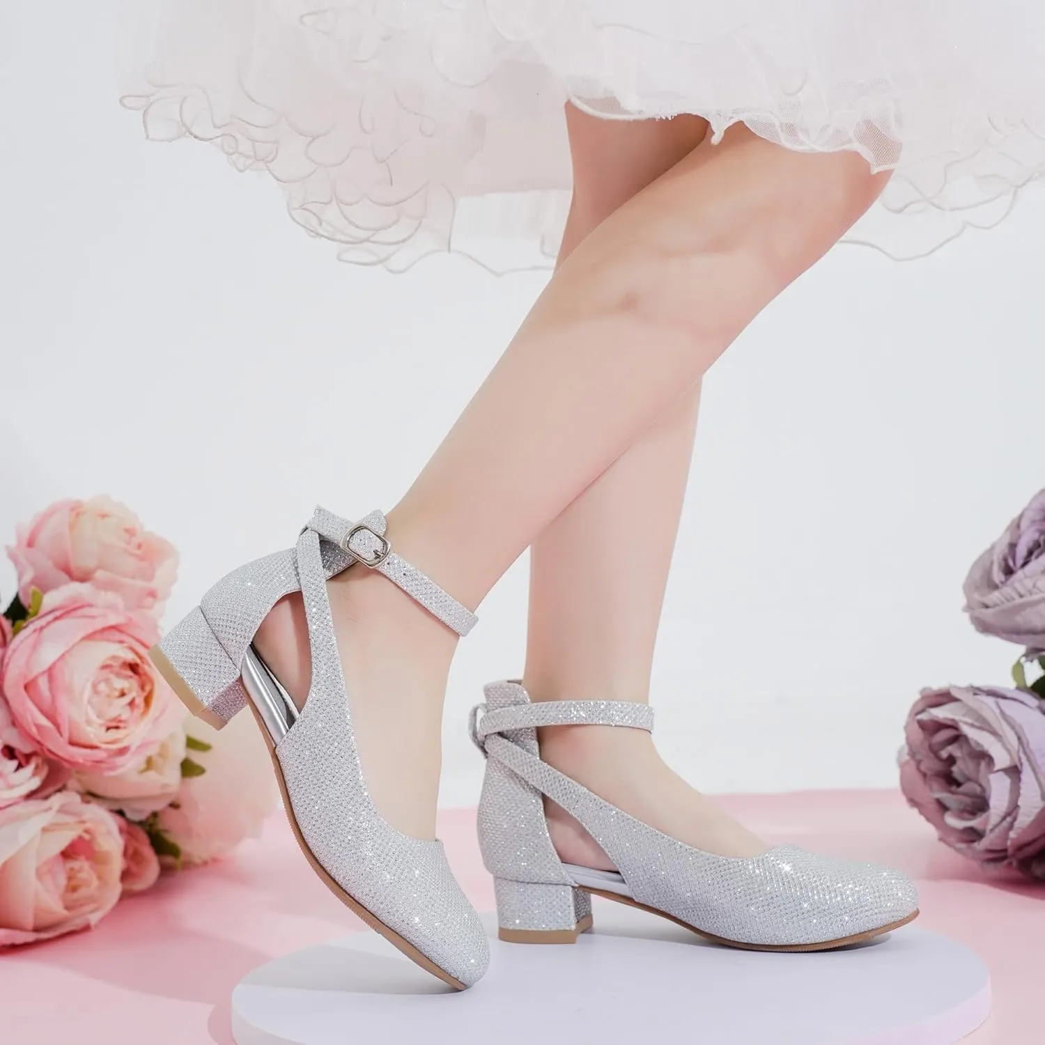 Toddler Girls Dress Shoes Flower Princess Shoes Girls Pump Low Heels Party Wedding for Little Big Kid