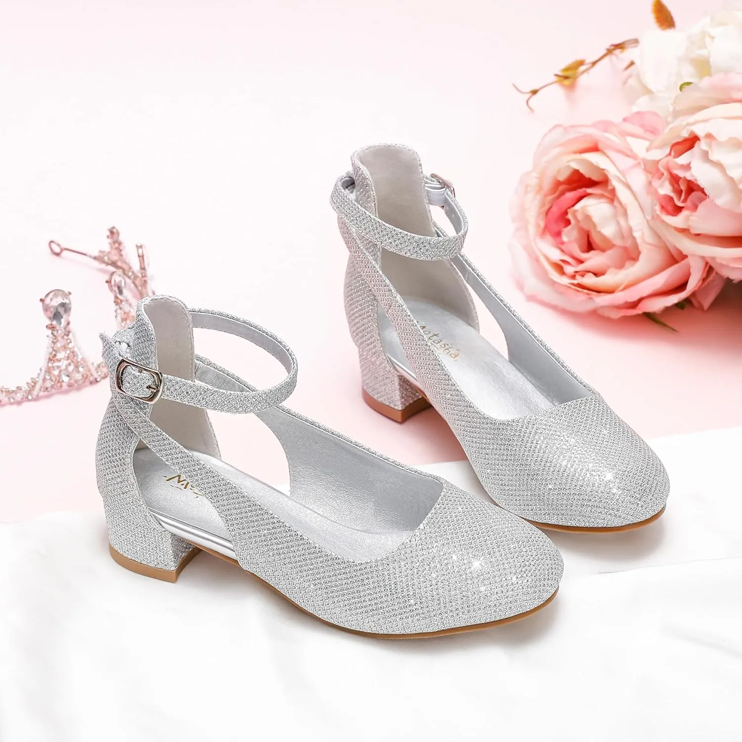 Toddler Girls Dress Shoes Flower Princess Shoes Girls Pump Low Heels Party Wedding for Little Big Kid