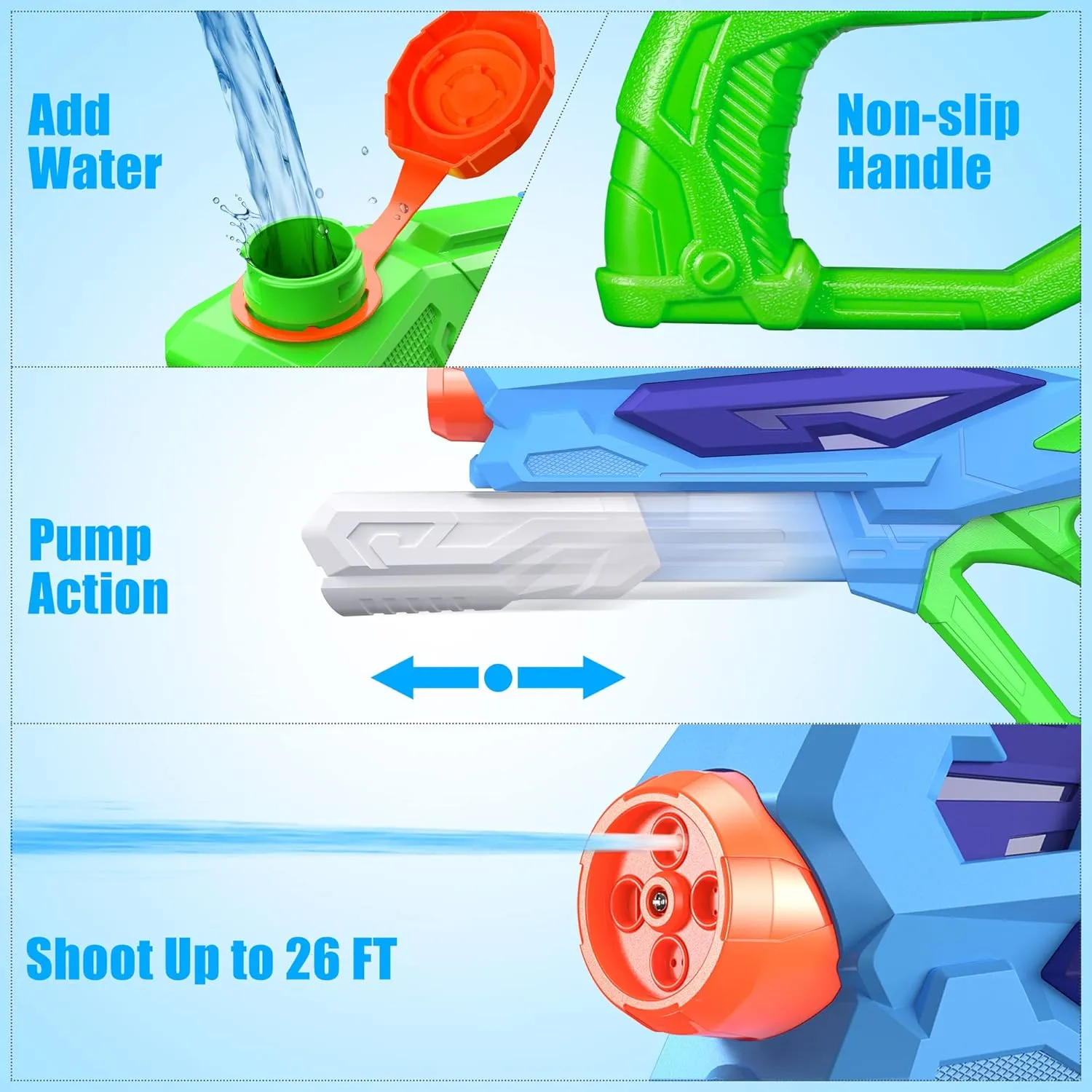 Water Gun for Kids, Super Squirt Guns Water Soaker Blaster - 4 Shooting Modes Switch - 26 Ft Long Shooting Range - Quick Refill - Summer Water Toys Gun for Boys Girls Adults Outdoor Pool/Garden