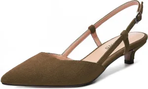 WAYDERNS Womens Suede Slingback Ankle Strap Wedding Solid Fashion Pointed Toe Buckle Kitten Low Heel Pumps Shoes 1.5 Inch