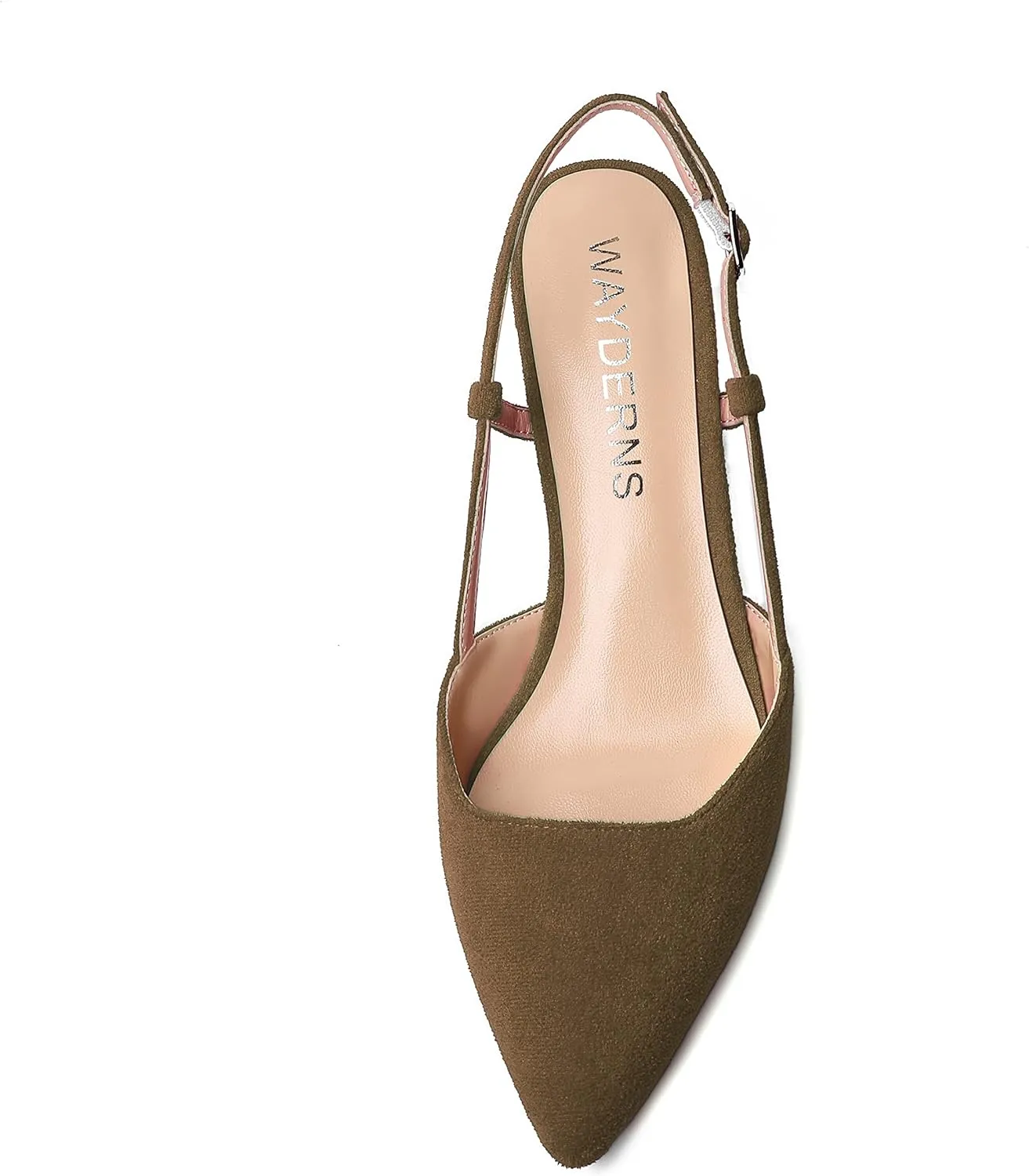 WAYDERNS Womens Suede Slingback Ankle Strap Wedding Solid Fashion Pointed Toe Buckle Kitten Low Heel Pumps Shoes 1.5 Inch