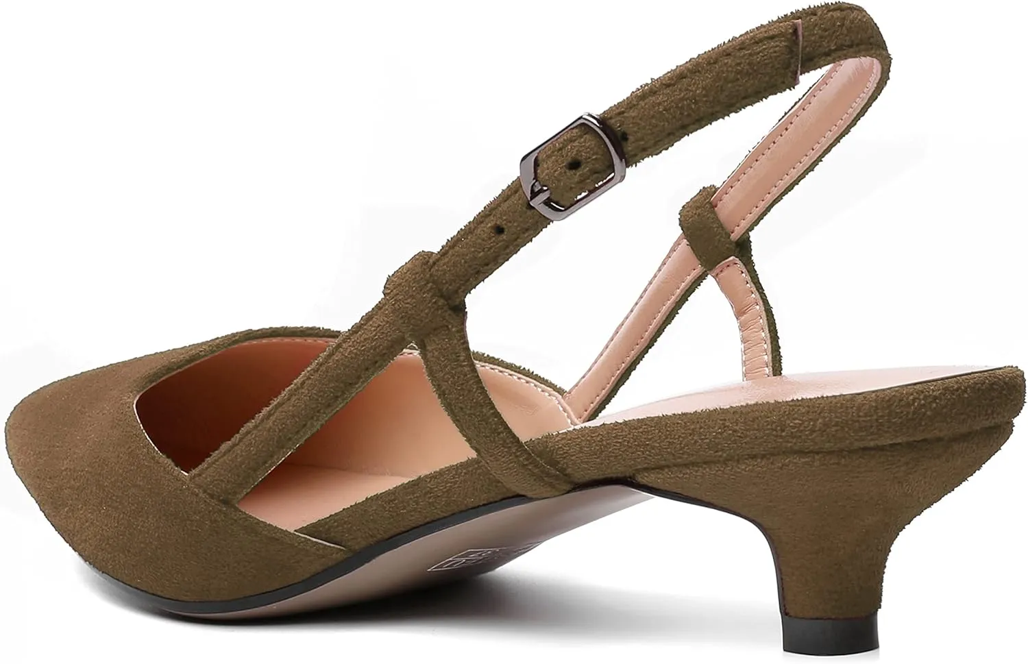WAYDERNS Womens Suede Slingback Ankle Strap Wedding Solid Fashion Pointed Toe Buckle Kitten Low Heel Pumps Shoes 1.5 Inch