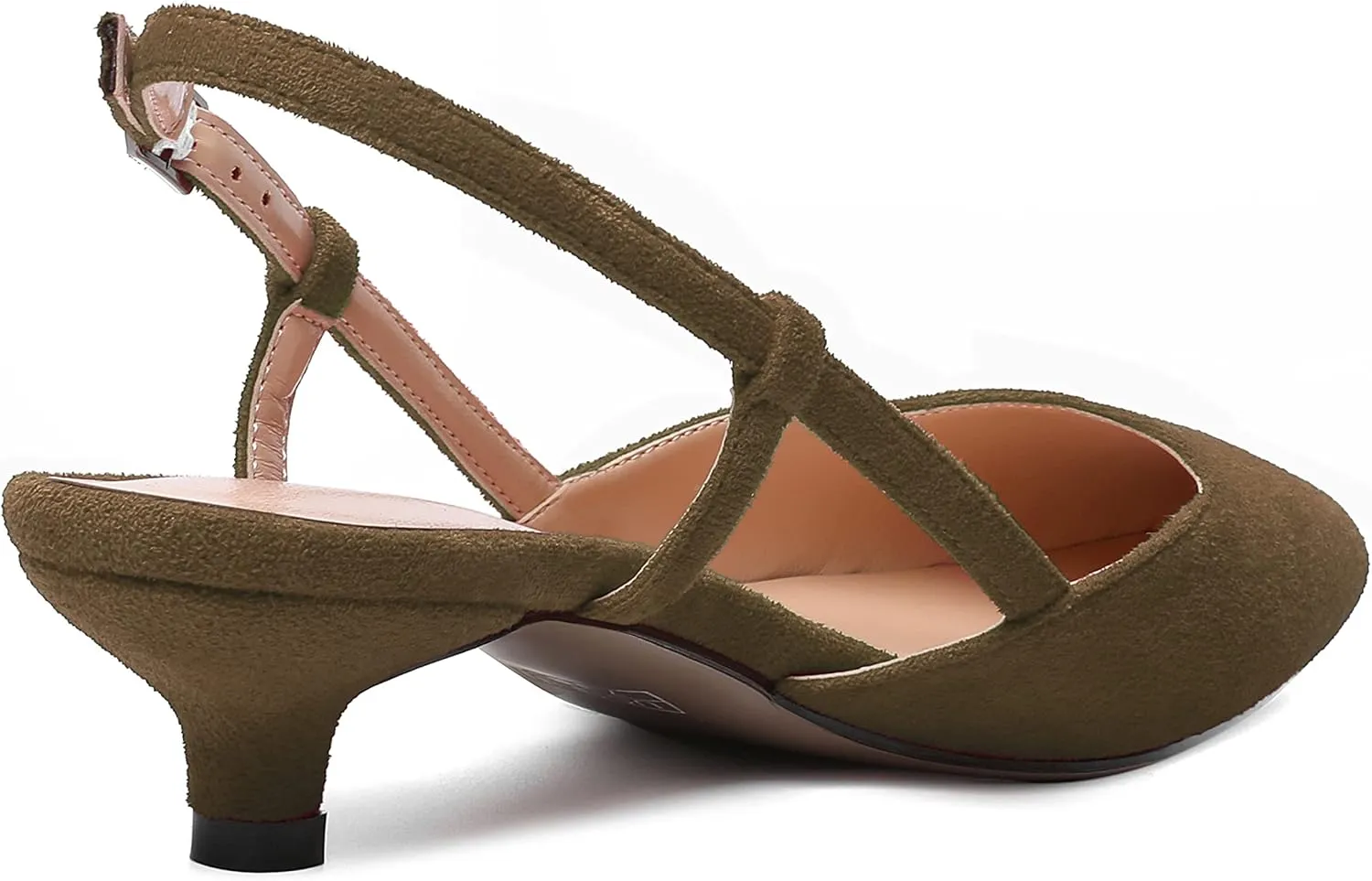 WAYDERNS Womens Suede Slingback Ankle Strap Wedding Solid Fashion Pointed Toe Buckle Kitten Low Heel Pumps Shoes 1.5 Inch