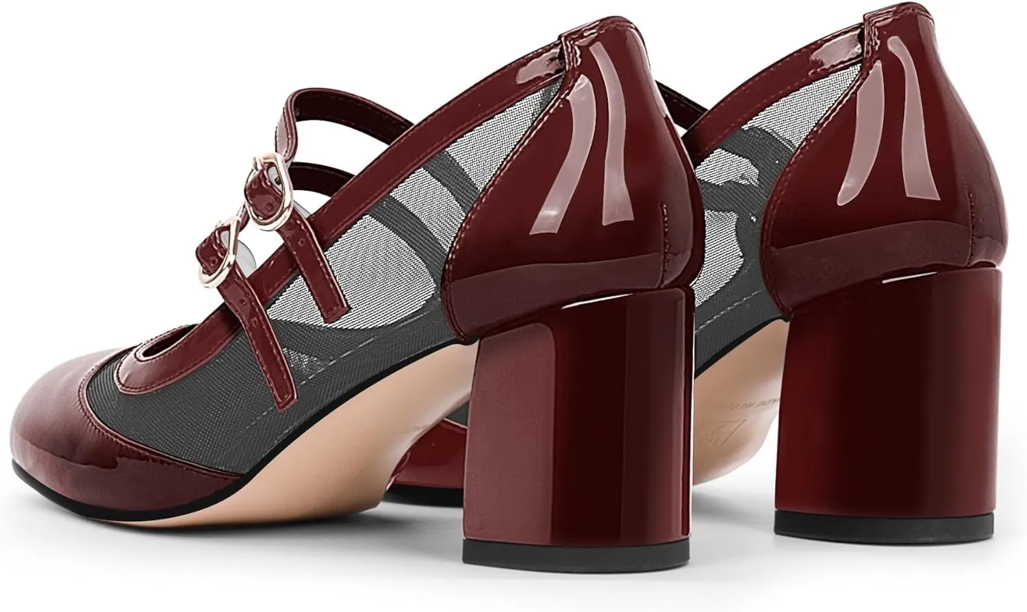 Women's Air Mesh Mary Janes Pumps High Heel Shoes with Block Heel & Double Buckle Strap Dress Shoes