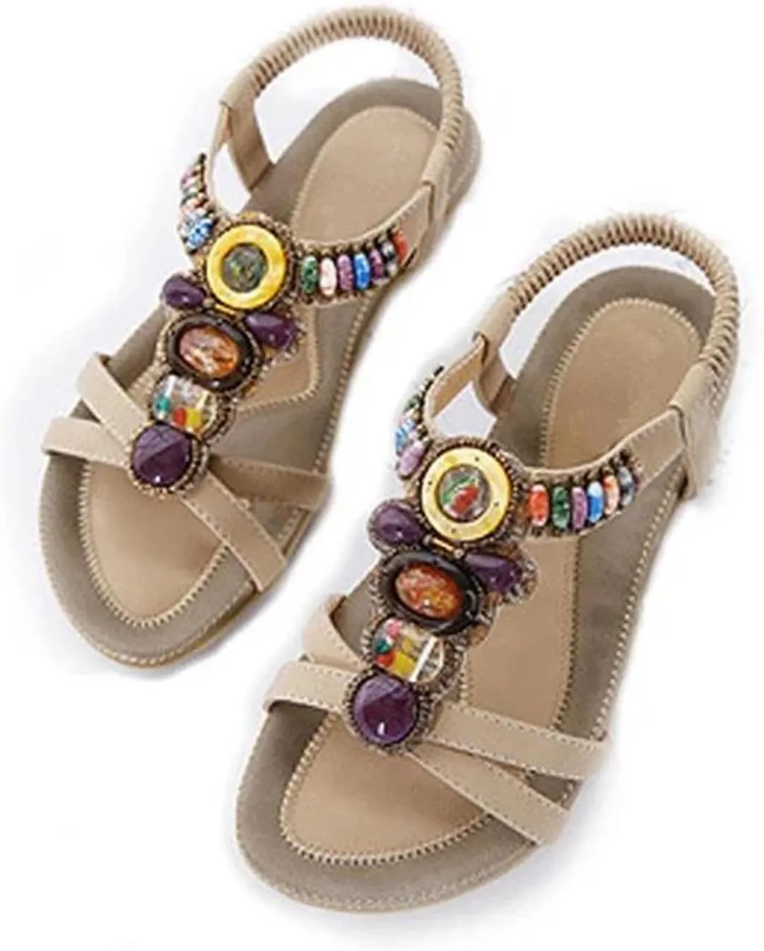 Women's Beaded Beach Gladiator Sandals Flat Slip-On Slingback Sandals