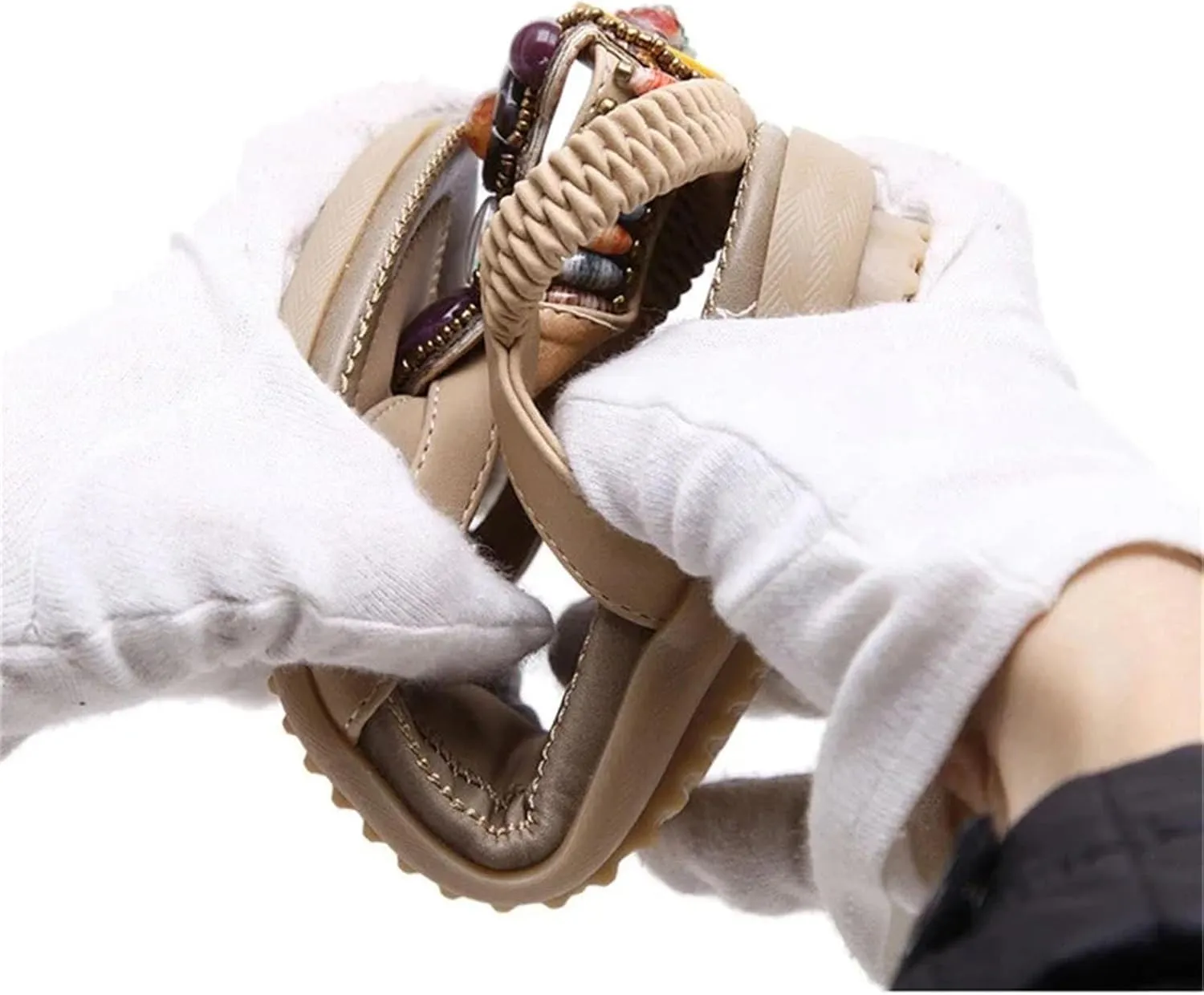 Women's Beaded Beach Gladiator Sandals Flat Slip-On Slingback Sandals