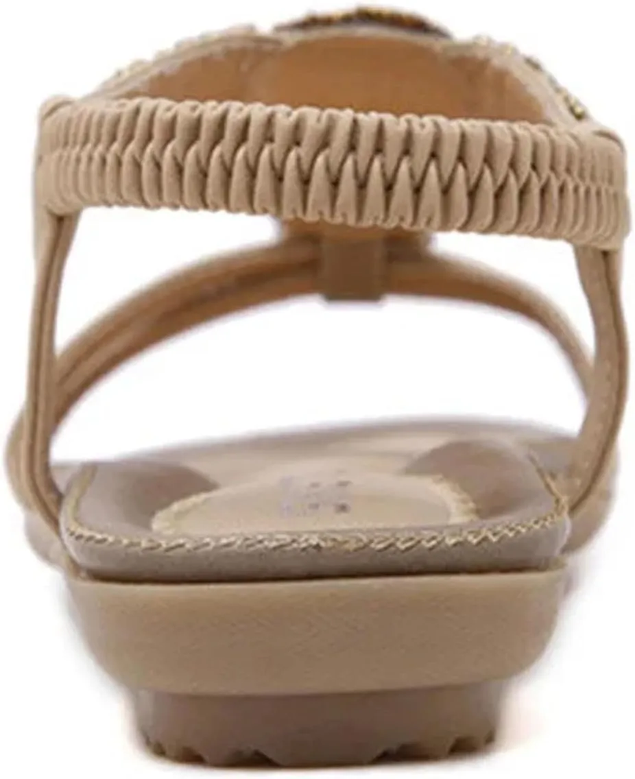 Women's Beaded Beach Gladiator Sandals Flat Slip-On Slingback Sandals