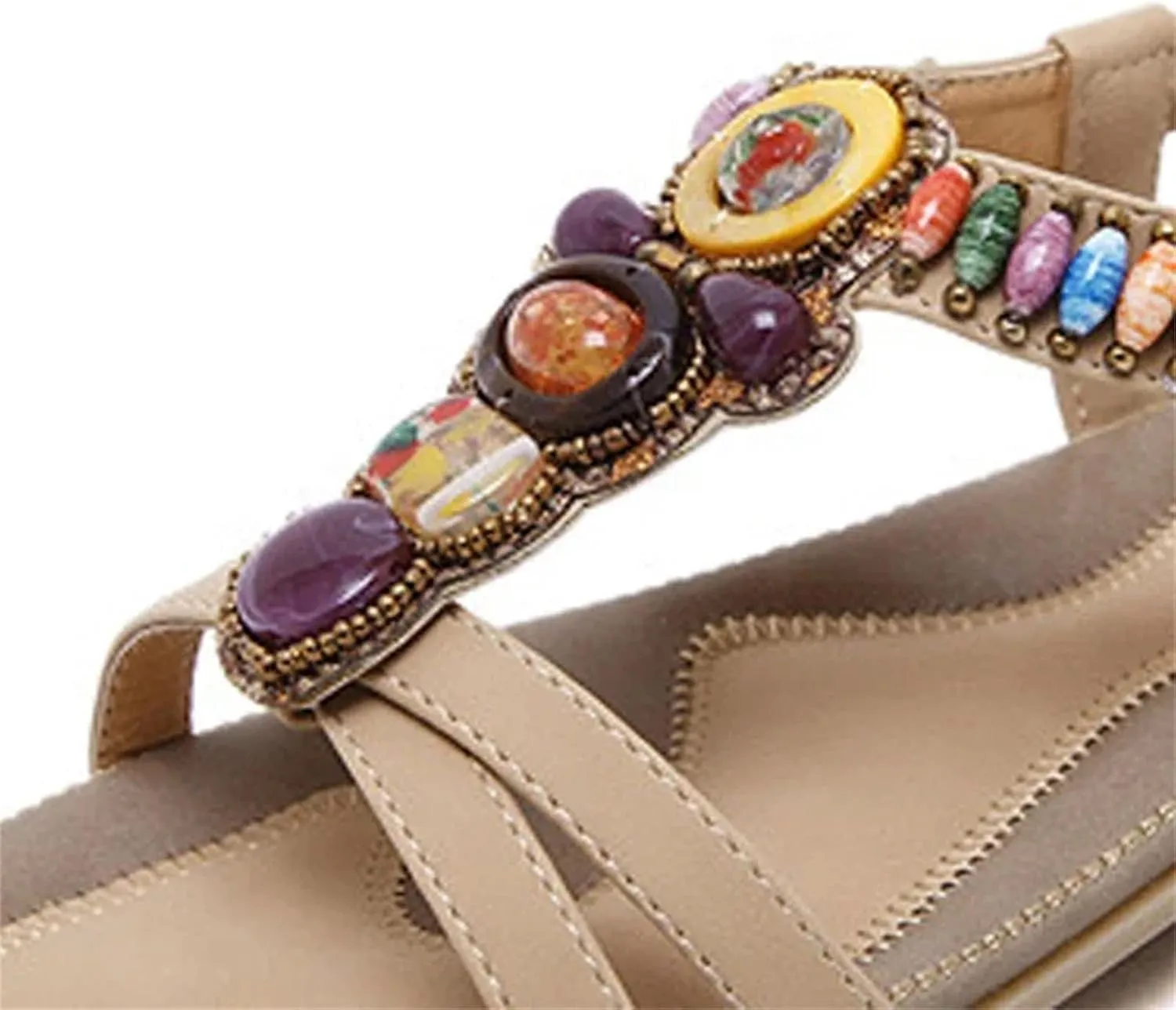 Women's Beaded Beach Gladiator Sandals Flat Slip-On Slingback Sandals