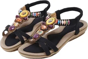 Women's Beaded Beach Gladiator Sandals Flat Slip-On Slingback Sandals