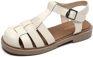 Women's Closed Toe Hollow Woven Fisherman Sandals,Fashion Adjustable Buckle Ankle Strap Flat Rome Sandals