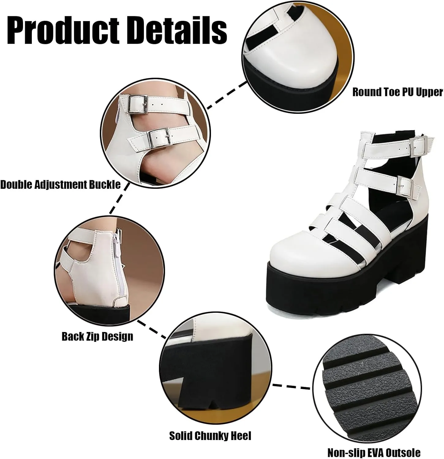 Women's Closed Toe Platform Gladiator Sandals,Summer Cutout Breathable Adjustable Buckle Roman Shoe Outdoor Chunky Heeled Package Heel Comfortable Non-Slip Beach Walking Shoes