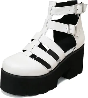 Women's Closed Toe Platform Gladiator Sandals,Summer Cutout Breathable Adjustable Buckle Roman Shoe Outdoor Chunky Heeled Package Heel Comfortable Non-Slip Beach Walking Shoes