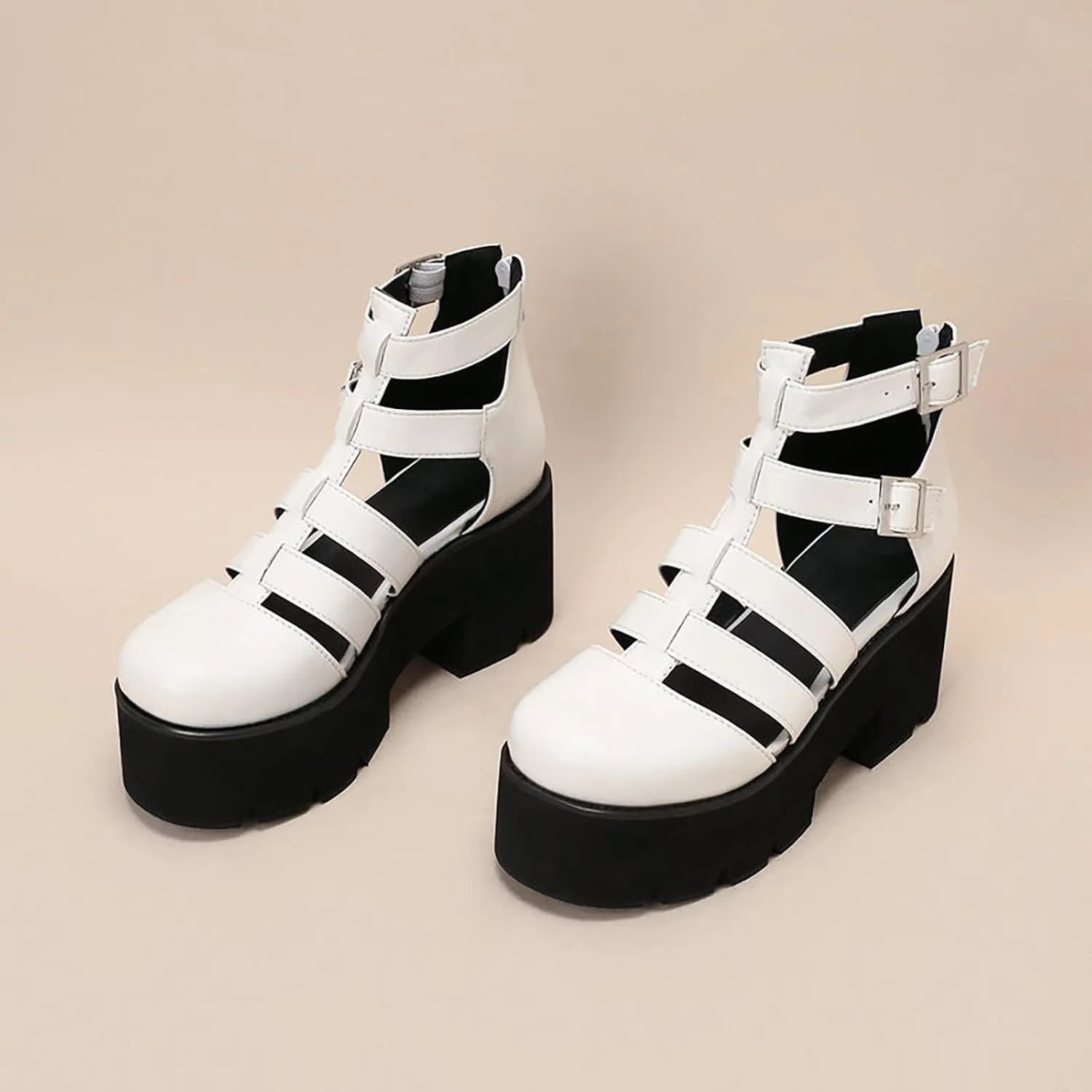 Women's Closed Toe Platform Gladiator Sandals,Summer Cutout Breathable Adjustable Buckle Roman Shoe Outdoor Chunky Heeled Package Heel Comfortable Non-Slip Beach Walking Shoes