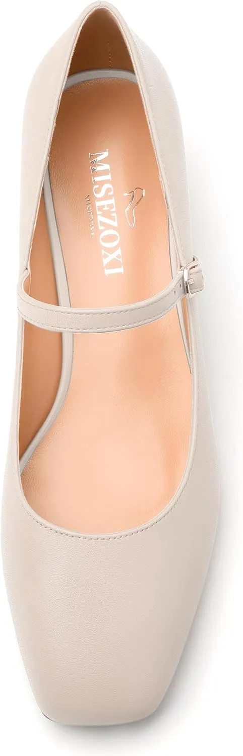 Women's Mary Jane Pumps With Low Block Heel and Square Toe - 1.3" Daily Shoes