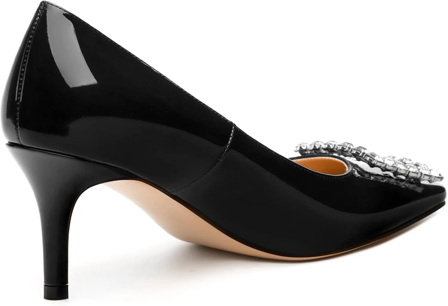 Womens Pumps, Small Square Toe Kitten Heels Pumps for Women, Rhinestone Square Buckle Decoration Daily Dress Pump Shoes 2.5"