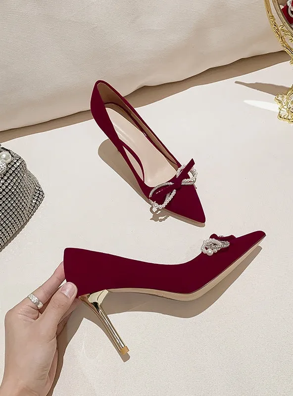 Women's Rhinestone Pointed High-heeled Shoes
