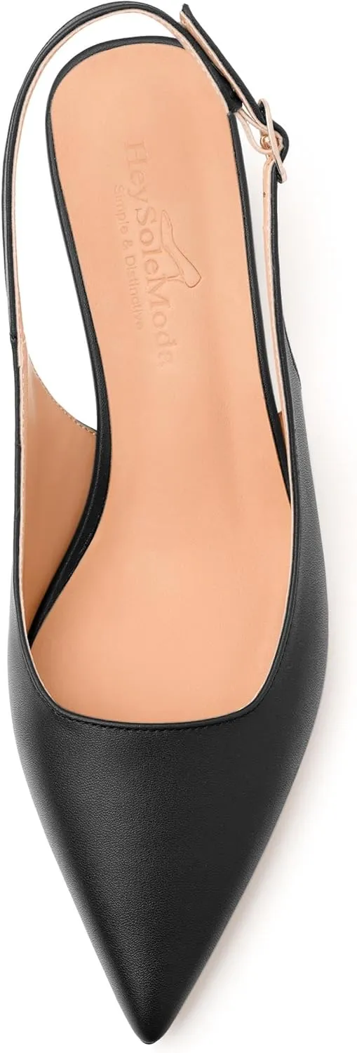 Womens Slingback Pumps, Pointed Toe Mid Chunky Heel Pump Shoes for Women, Leather Insole Comfort Daily Pumps 2"