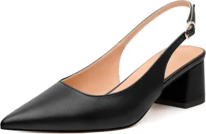 Womens Slingback Pumps, Pointed Toe Mid Chunky Heel Pump Shoes for Women, Leather Insole Comfort Daily Pumps 2"