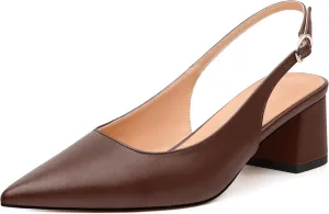 Womens Slingback Pumps, Pointed Toe Mid Chunky Heel Pump Shoes for Women, Leather Insole Comfort Daily Pumps 2"