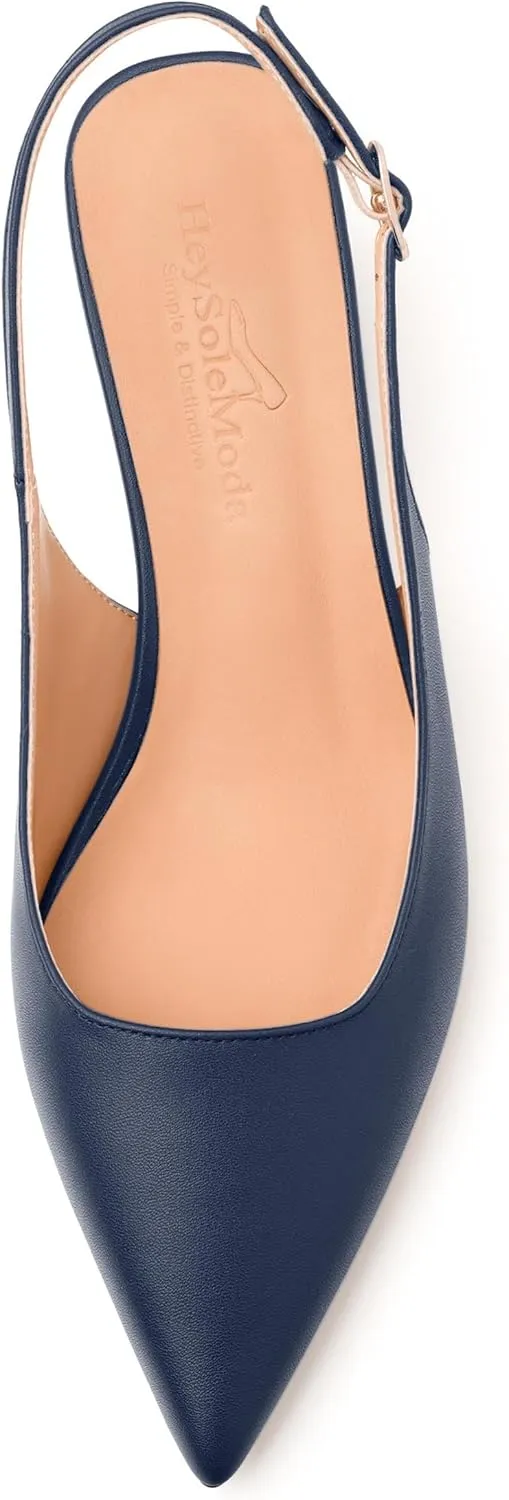 Womens Slingback Pumps, Pointed Toe Mid Chunky Heel Pump Shoes for Women, Leather Insole Comfort Daily Pumps 2"