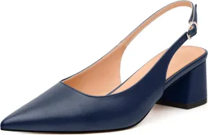 Womens Slingback Pumps, Pointed Toe Mid Chunky Heel Pump Shoes for Women, Leather Insole Comfort Daily Pumps 2"