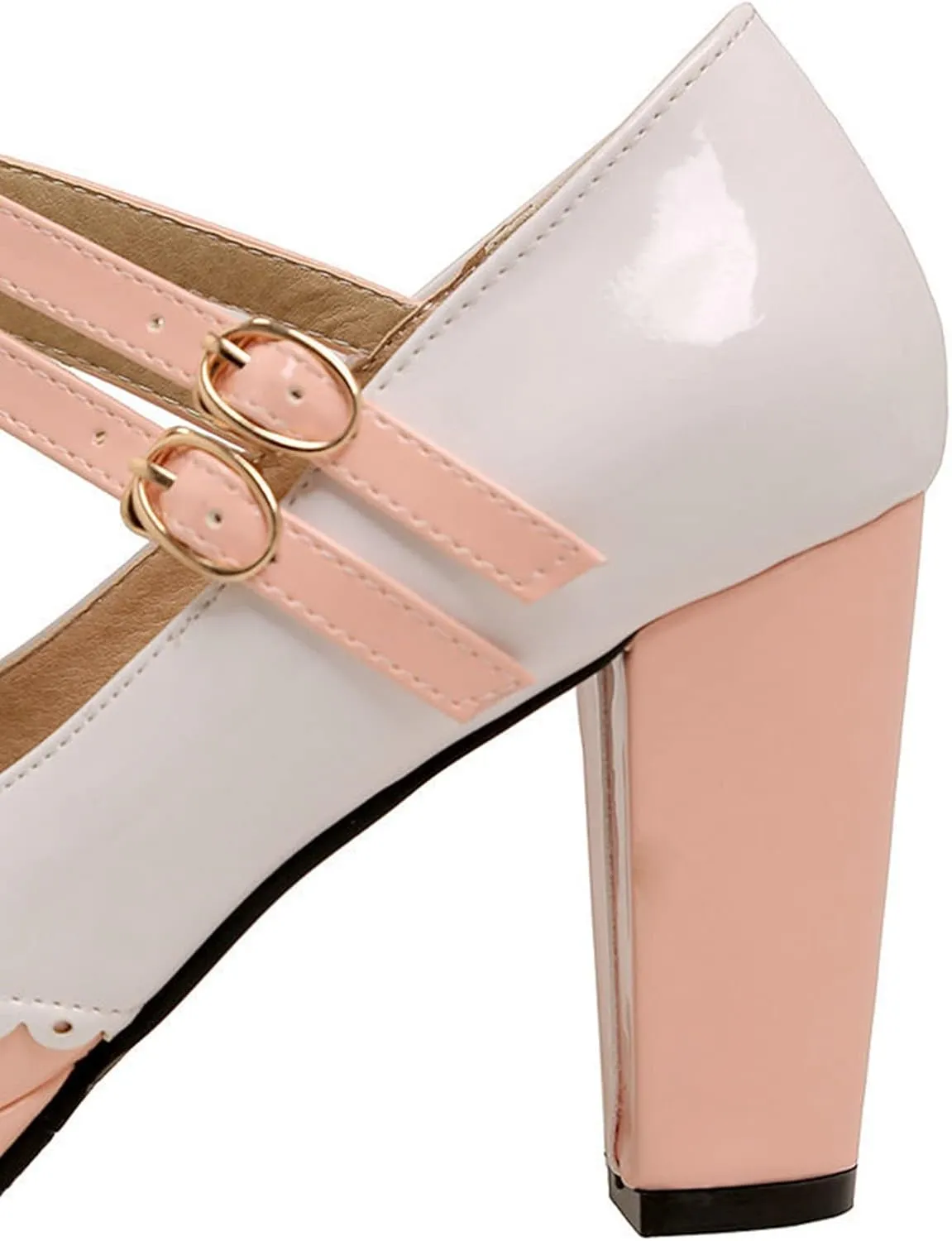 Women's Sweet Bow High Heel Dress Shoes Platform Ankle Strap Two Tone Round Toe Wedding Party Pumps