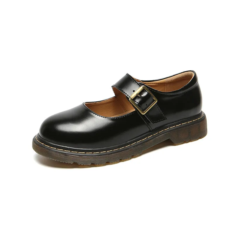Womens Vintage Buckle Velcro Leather Comforts Flats Mary Janes Shoes