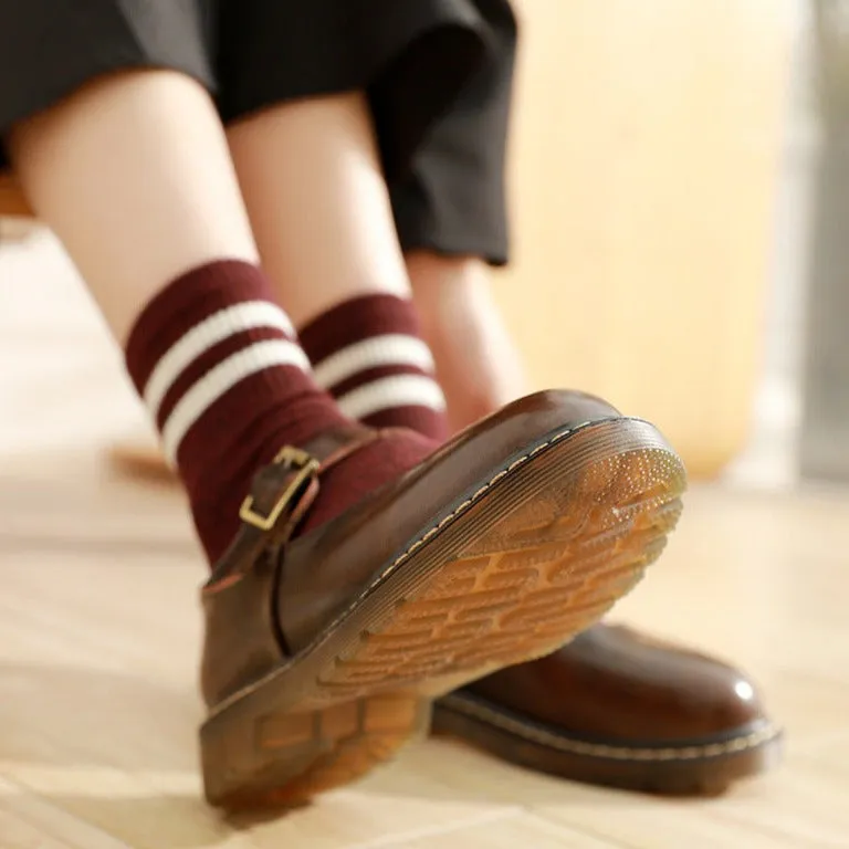 Womens Vintage Buckle Velcro Leather Comforts Flats Mary Janes Shoes