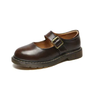 Womens Vintage Buckle Velcro Leather Comforts Flats Mary Janes Shoes