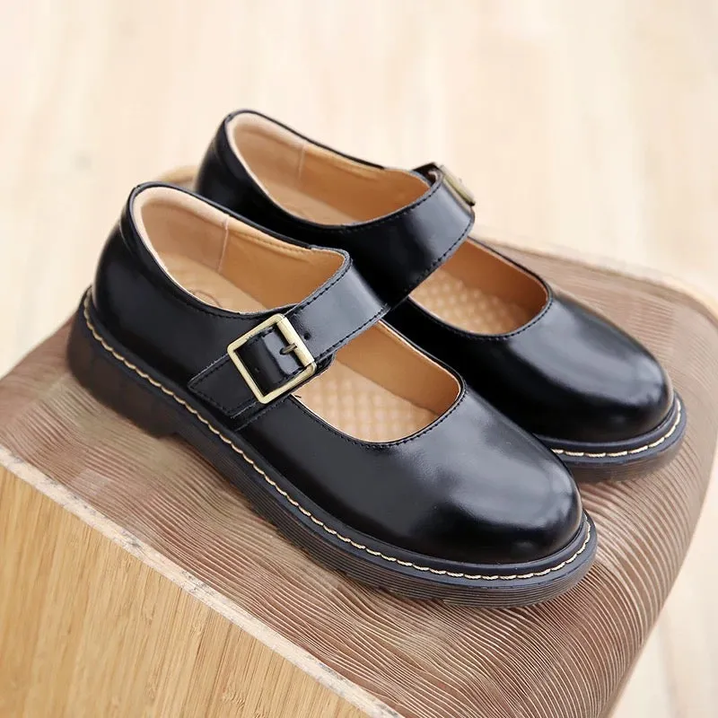 Womens Vintage Buckle Velcro Leather Comforts Flats Mary Janes Shoes