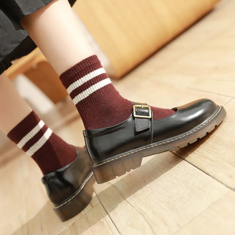 Womens Vintage Buckle Velcro Leather Comforts Flats Mary Janes Shoes