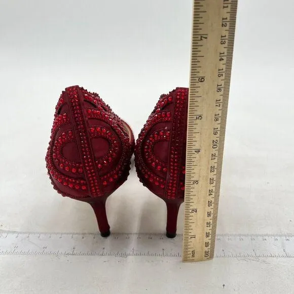 XYD Burgundy Pointed Toe D'Orsay Low Heel Rhinestone Studs Wedding Pump