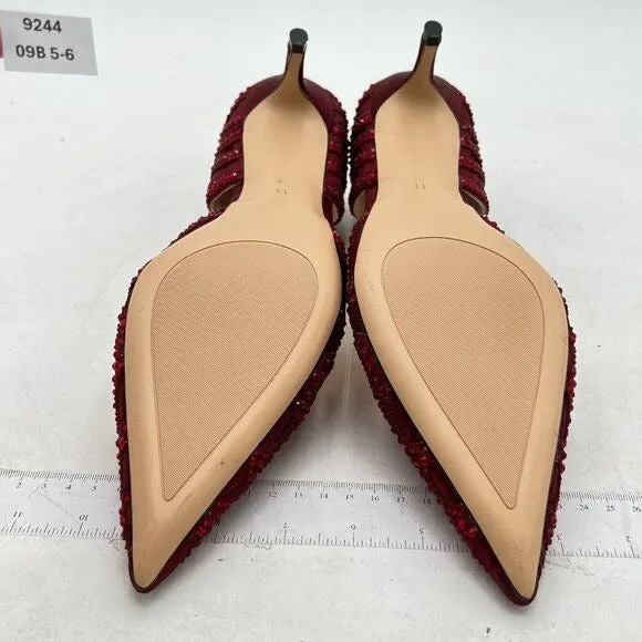 XYD Burgundy Pointed Toe D'Orsay Low Heel Rhinestone Studs Wedding Pump