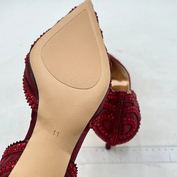 XYD Burgundy Pointed Toe D'Orsay Low Heel Rhinestone Studs Wedding Pump