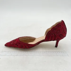 XYD Burgundy Pointed Toe D'Orsay Low Heel Rhinestone Studs Wedding Pump