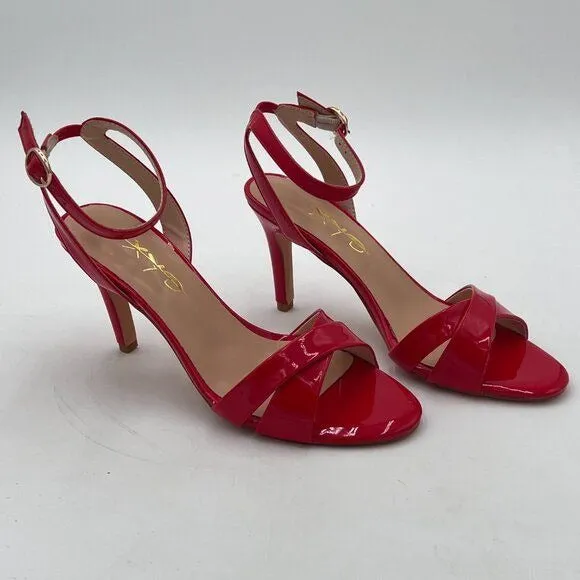 XYD Red Cross Strap Slingback Ankle Strap High Heel Patent Buckle Sandal