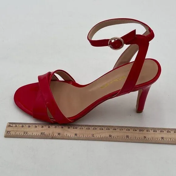 XYD Red Cross Strap Slingback Ankle Strap High Heel Patent Buckle Sandal