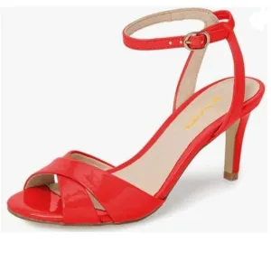 XYD Red Cross Strap Slingback Ankle Strap High Heel Patent Buckle Sandal