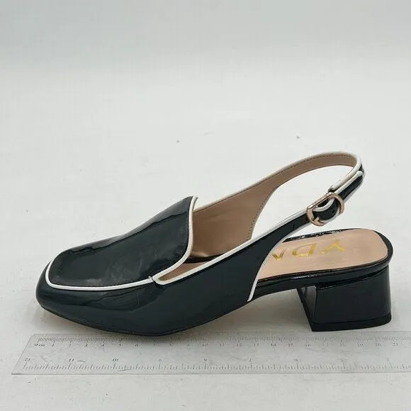 YDN Black Square Toe Block Low Heels Slingback Formal Dressy Office Lady Pump