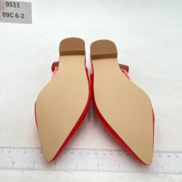 YDN Red Pointed Toe Slingback Low Heel Slide Sandals Comfortable Dress Pump