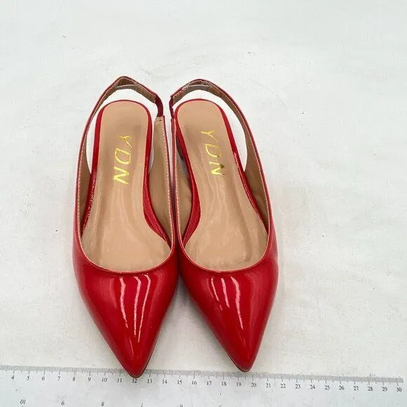 YDN Red Pointed Toe Slingback Low Heel Slide Sandals Comfortable Dress Pump