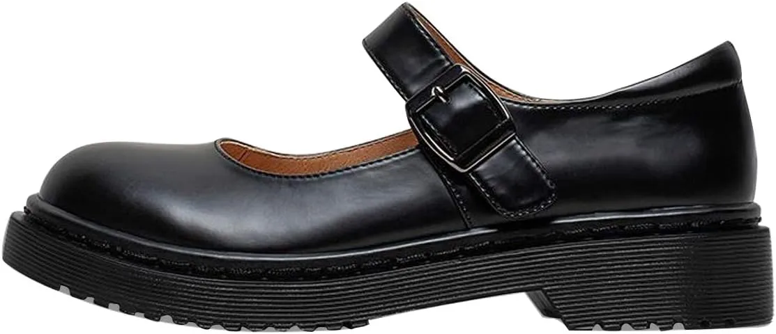 YDN Women Classic Round Closed Toe Mary Jane Flats Platform Adjustable Single Ankle Strap Buckle Comfy Cute Pump Leather Patry Cosplay Girls Dress Shoe Size 4-16