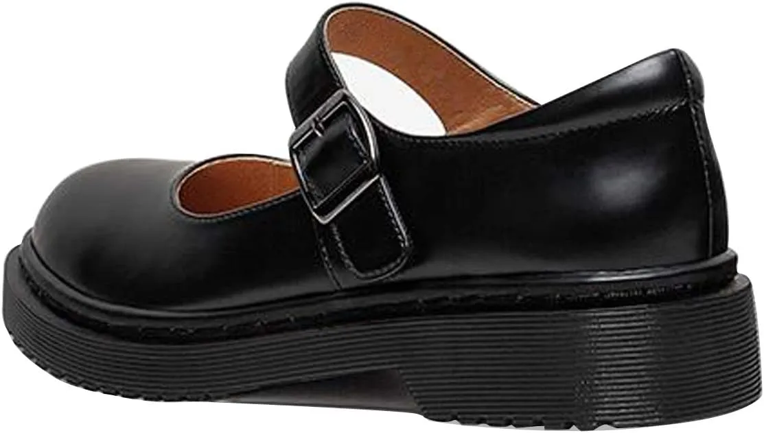 YDN Women Classic Round Closed Toe Mary Jane Flats Platform Adjustable Single Ankle Strap Buckle Comfy Cute Pump Leather Patry Cosplay Girls Dress Shoe Size 4-16