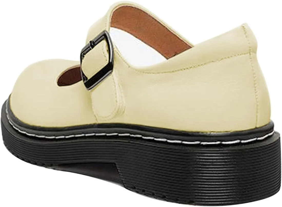 YDN Women Classic Round Closed Toe Mary Jane Flats Platform Adjustable Single Ankle Strap Buckle Comfy Cute Pump Leather Patry Cosplay Girls Dress Shoe Size 4-16