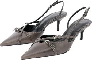 Yishaweiqi Slingback Kitten Heels for Women Buckle Strap Pointed Toe Dress Pumps Shoes Slip On Heeled Sandals
